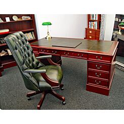 90x180 cm bureau groen leer, Library swivel chair, laptop onderlegger,bankierslamp