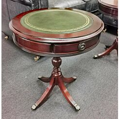 Green leather mahogany drum table