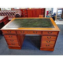 90 x 150 cm bruin mahonie engelse klassieke bureau, groen leer