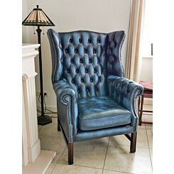 Heerlijke klassieke Engelse Chesterfield fauteuil , antiek bleu