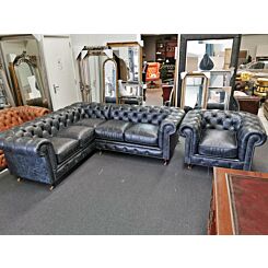 Corner Chesterfield and chair in vintage coal