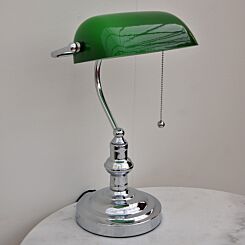 Aladdin Bankers Desk Lamp with Green Cased Glass Shade with pen holder -  Ruby Lane