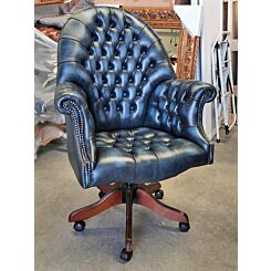 Directors swivel chair antique blue leather