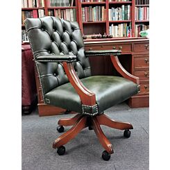 90x180 cm desk green leather, Library swivel chair, laptop mat and Bankers  lamp