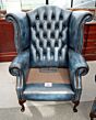 2 x Chesterfield fauteuils capitonné en cuir blue antique
