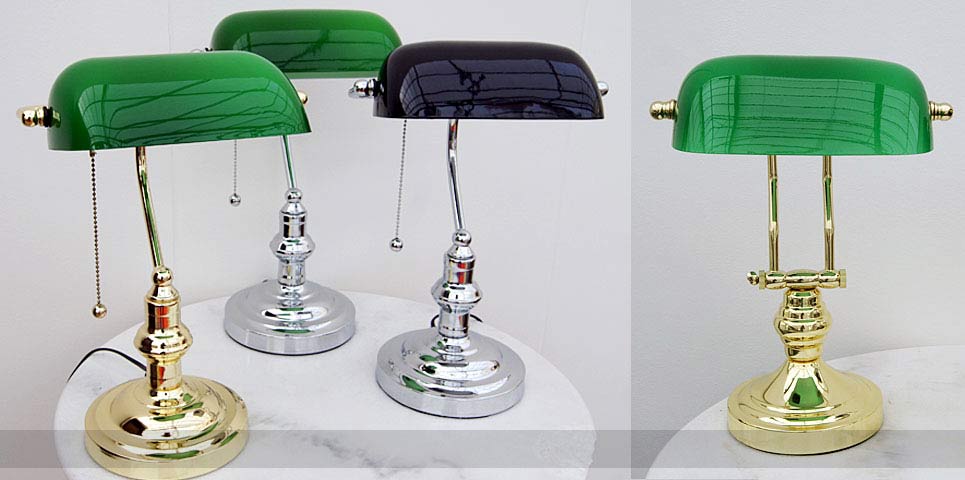 Cabinet Banker Lamp Vintage Look Green Glass Shade, Great Decor